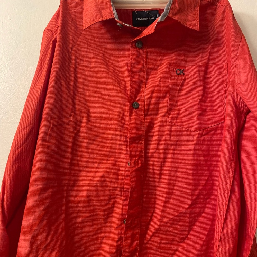 NWT Calvin Klein Jeans Boys Button Down Racing Red Shirt